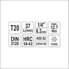 YT-04304 YATO Bit TORX T20, cu adaptor 1/4", ..